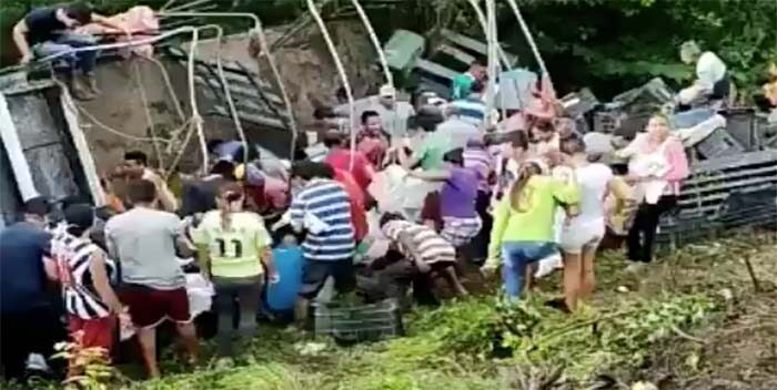 Saquean camión de frutas y hortalizas que se accidentó en Táchira rumbo a Caracas